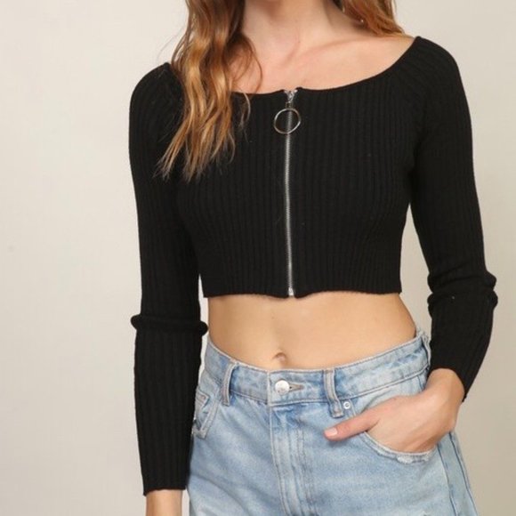 LET IT O-RING BLACK RIBBED FULL ZIP TOP - Picture 4 of 6